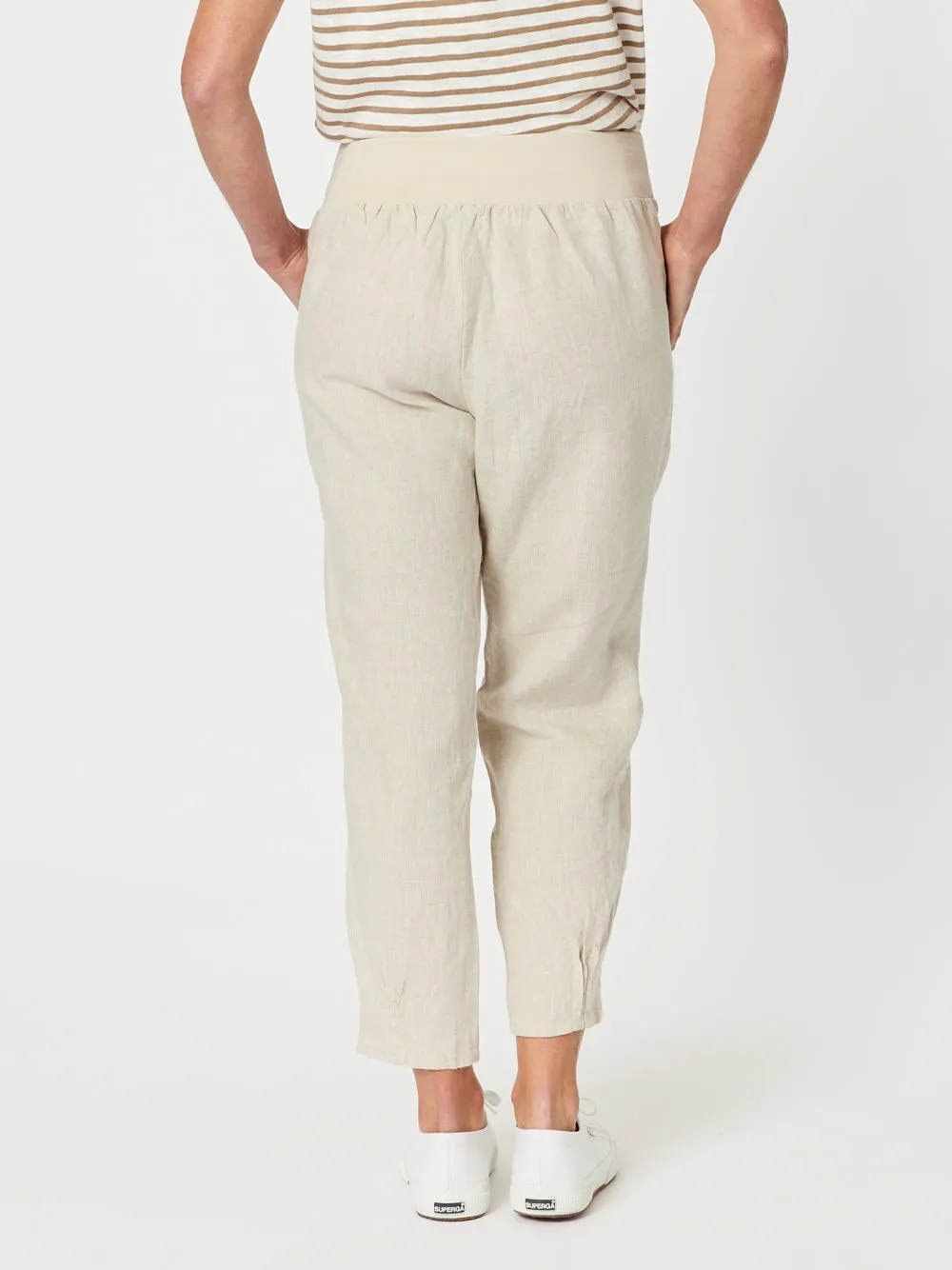 Sarah Linen Pleat Hem Pant - Natural