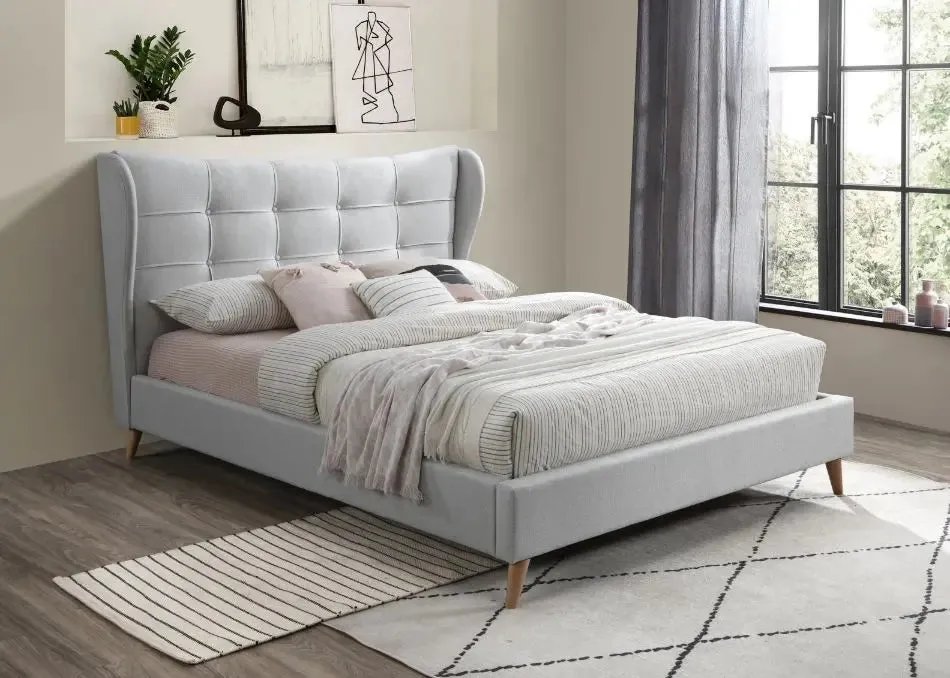 Sarai King Bed, Light Gray Fabric