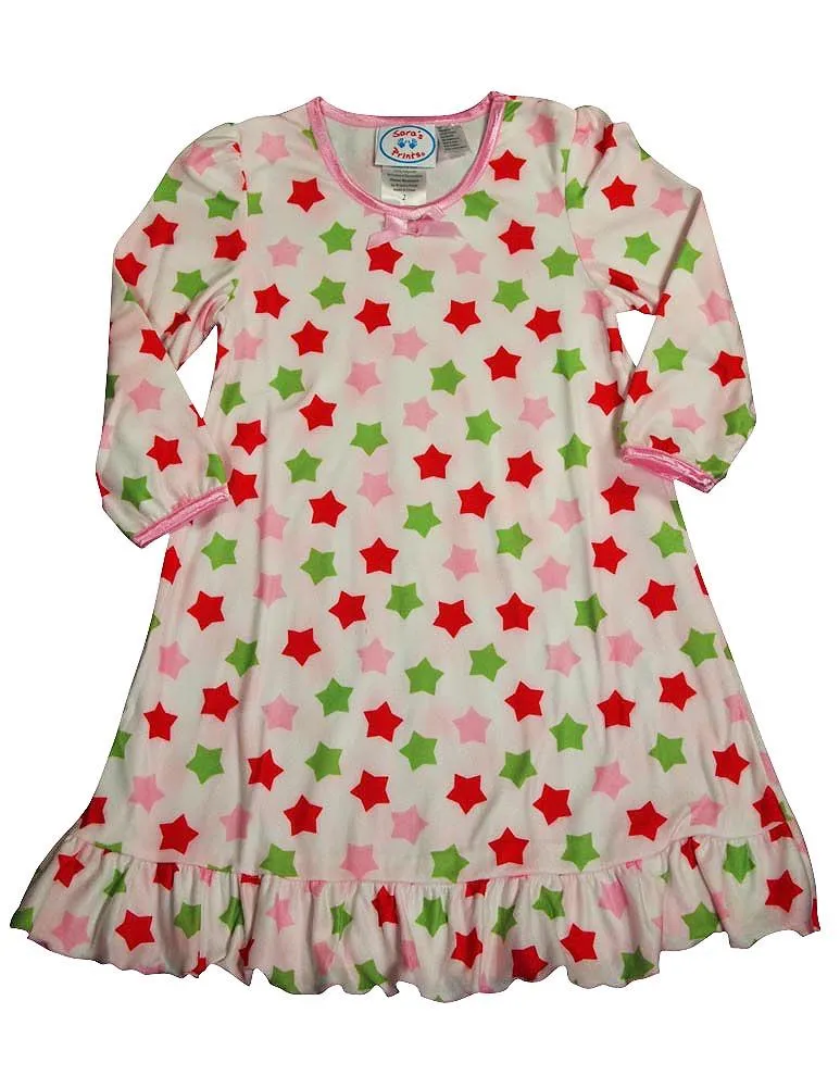 Sara's Prints Toddler Girls Long Sleeve Gown Multi Prints Ruffle Flame Resistant, 38001