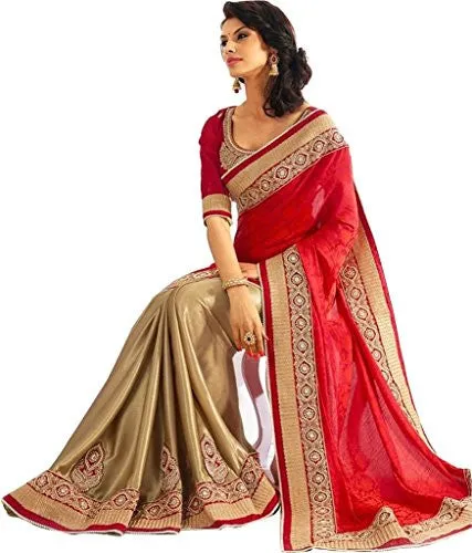 Sargam Fashion Women's Georgette Saree (SRMBREDBEIGE_Red)