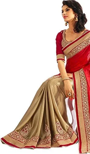 Sargam Fashion Women's Georgette Saree (SRMBREDBEIGE_Red)