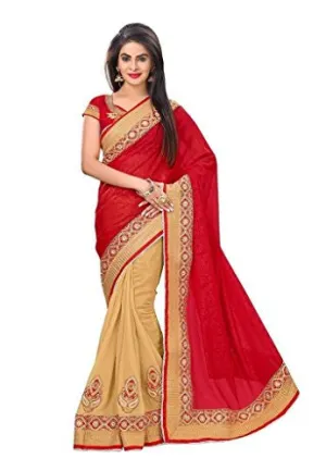 Sargam Fashion Women's Georgette Saree (SRMBREDBEIGE_Red)