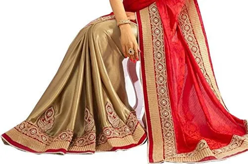 Sargam Fashion Women's Georgette Saree (SRMBREDBEIGE_Red)