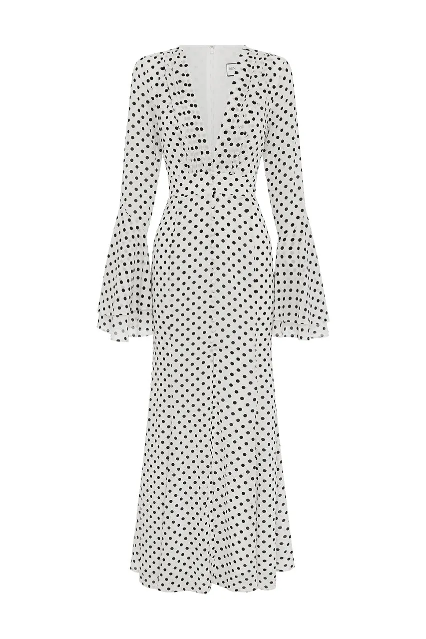 SARI MAXI DRESS - WHITE POLKA