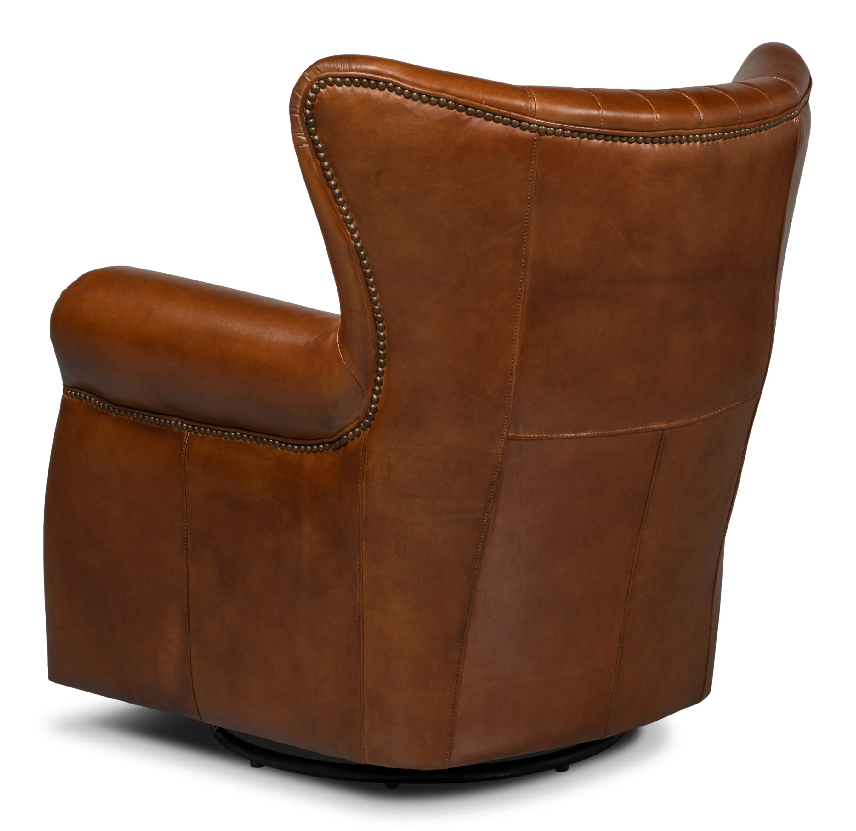 Sarreid - Bugatti Leather Swivel Chair - Brown - Traditional