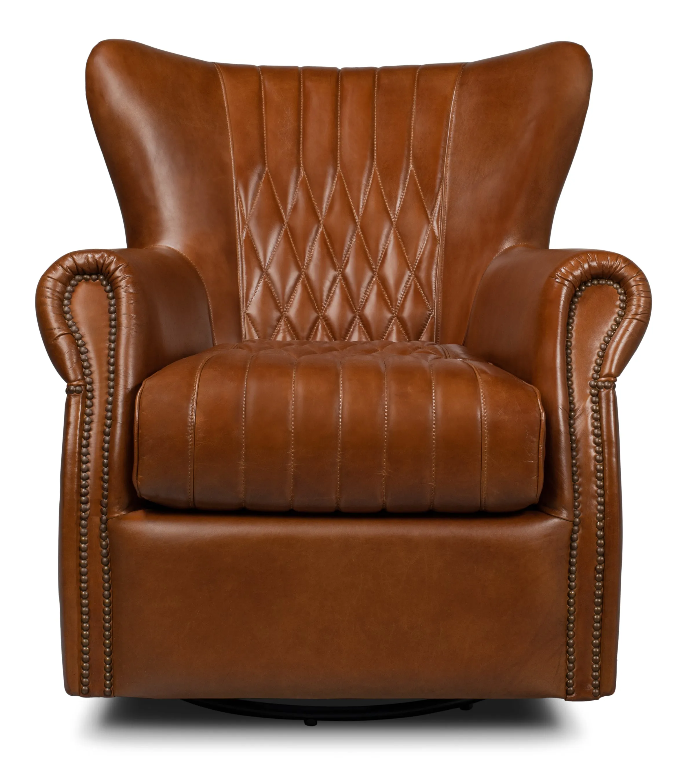 Sarreid - Bugatti Leather Swivel Chair - Brown - Traditional