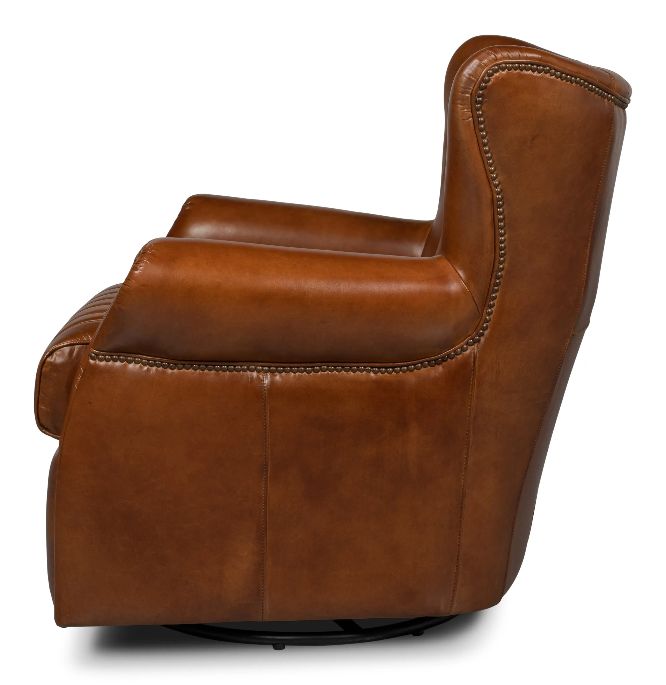 Sarreid - Bugatti Leather Swivel Chair - Brown - Traditional