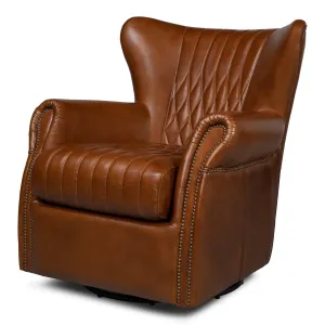 Sarreid - Bugatti Leather Swivel Chair - Brown - Traditional