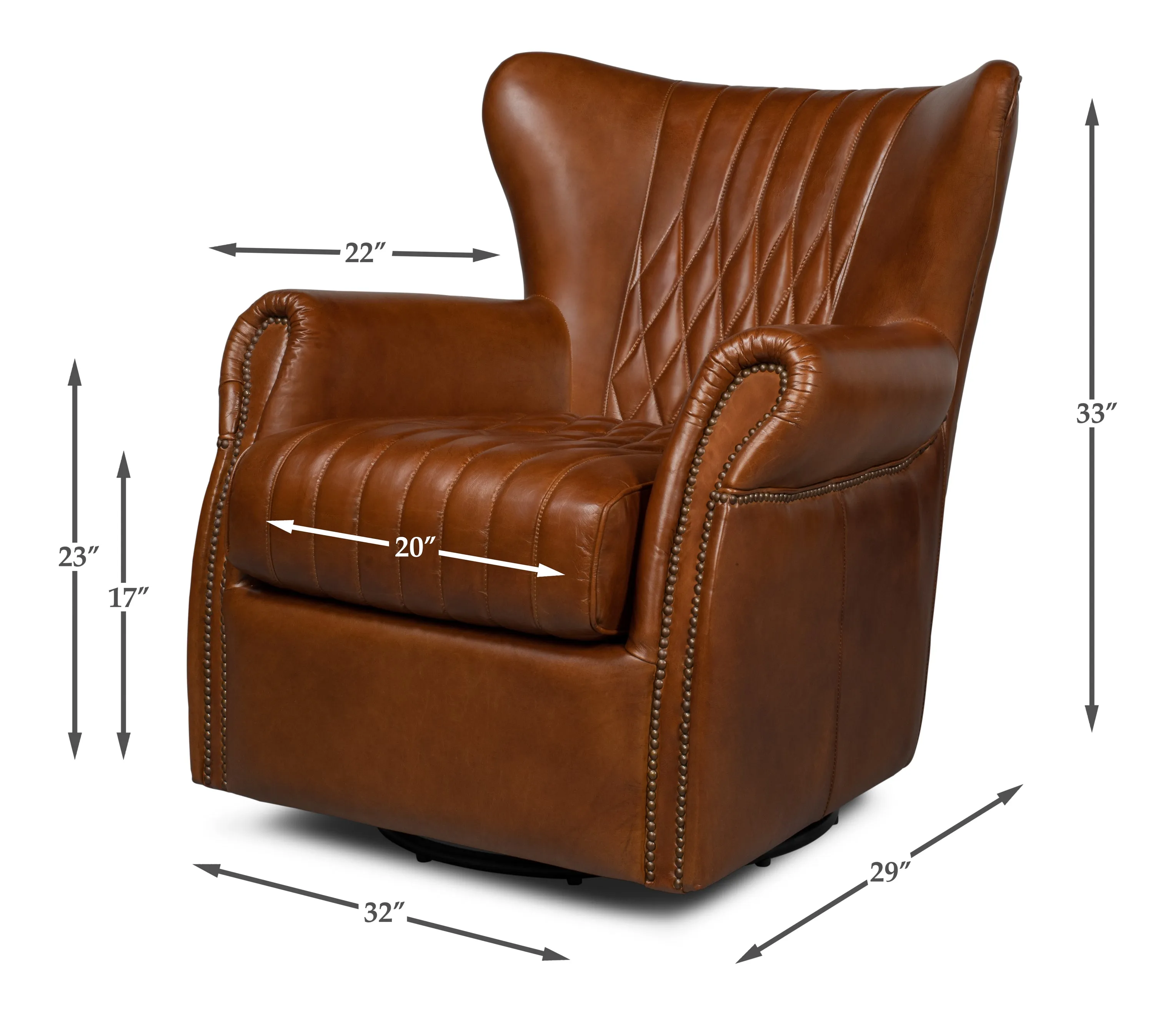 Sarreid - Bugatti Leather Swivel Chair - Brown - Traditional