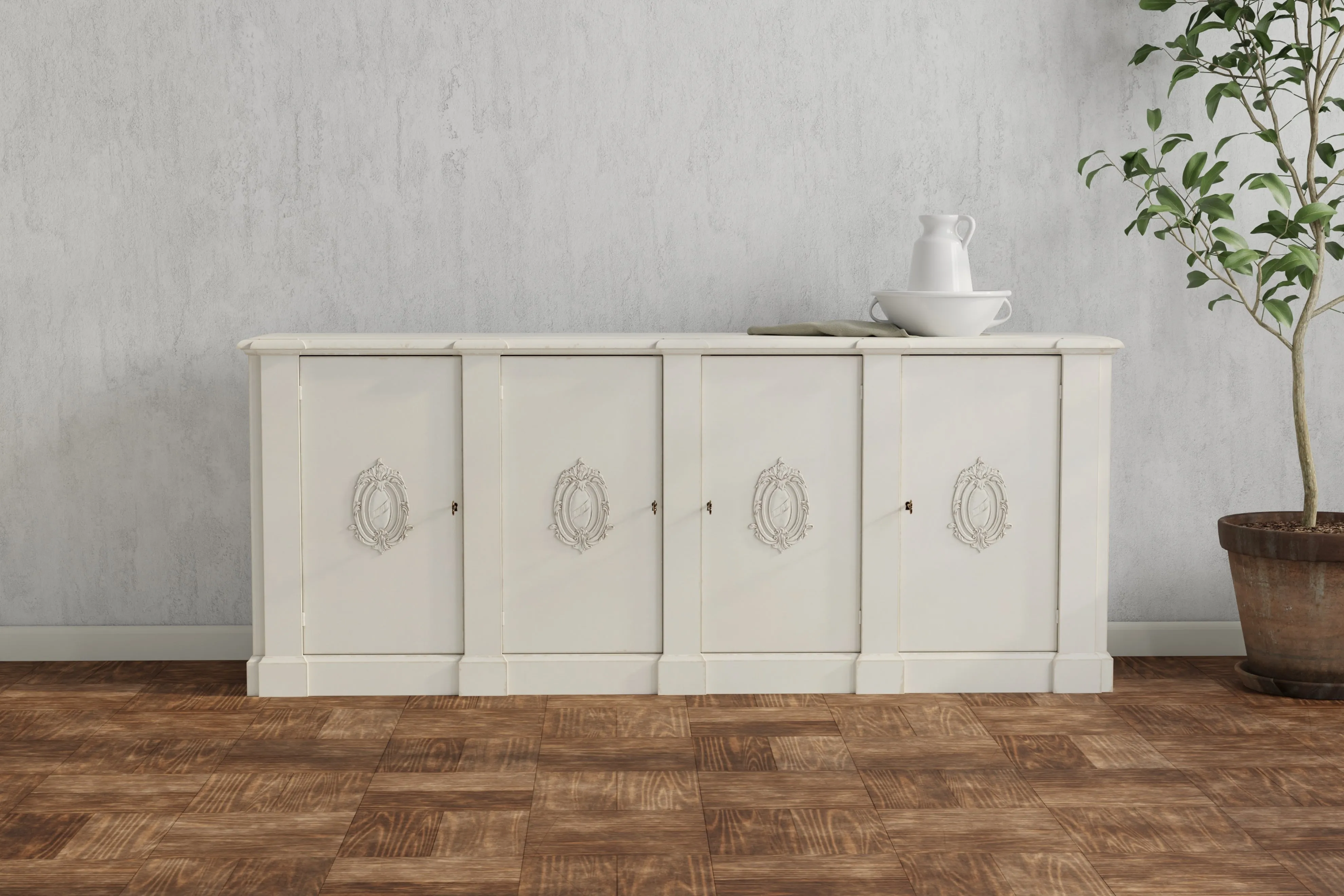 Sarreid - Crested Wall Cabinet White/White Finish - White - Traditional