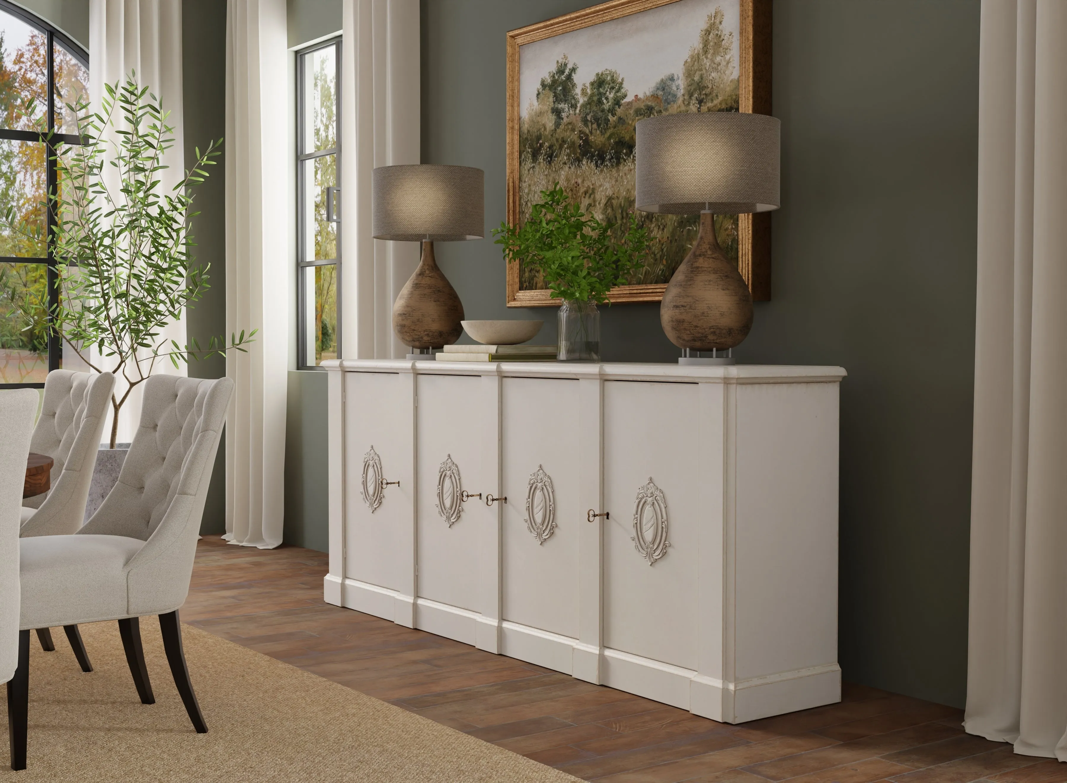 Sarreid - Crested Wall Cabinet White/White Finish - White - Traditional