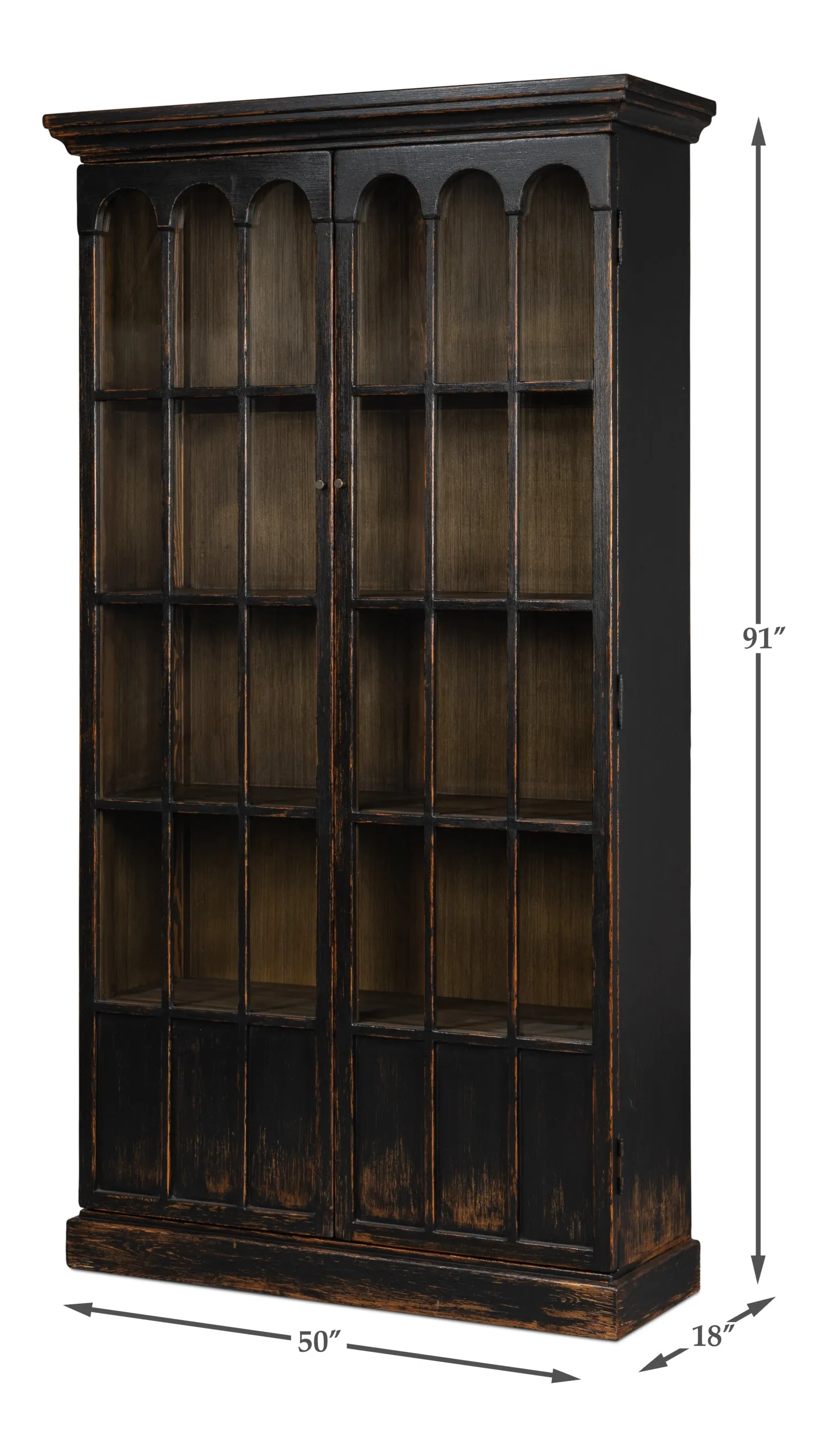 Sarreid - Edgar Allan Glass Bookcase Antique Black - Black - Traditional