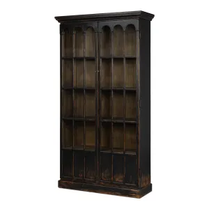 Sarreid - Edgar Allan Glass Bookcase Antique Black - Black - Traditional