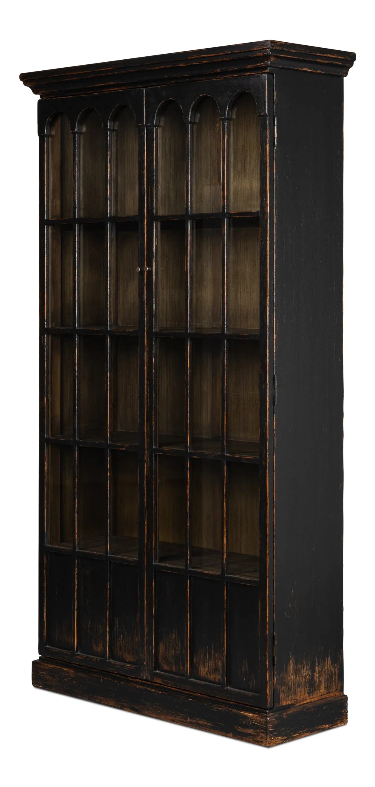 Sarreid - Edgar Allan Glass Bookcase Antique Black - Black - Traditional