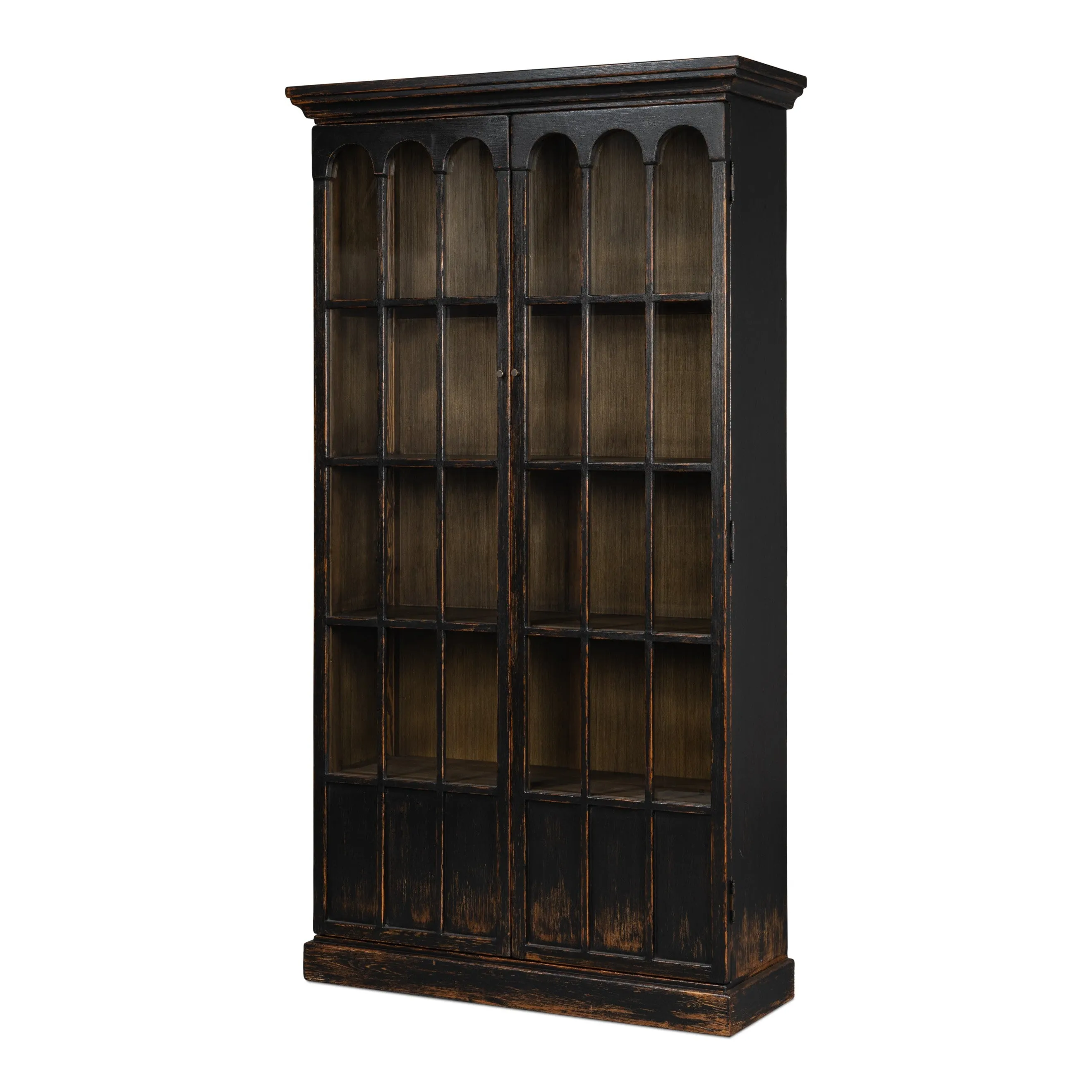 Sarreid - Edgar Allan Glass Bookcase Antique Black - Black - Traditional