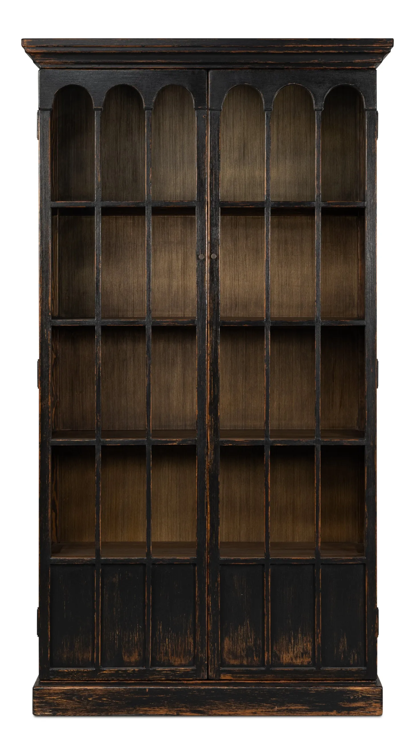 Sarreid - Edgar Allan Glass Bookcase Antique Black - Black - Traditional