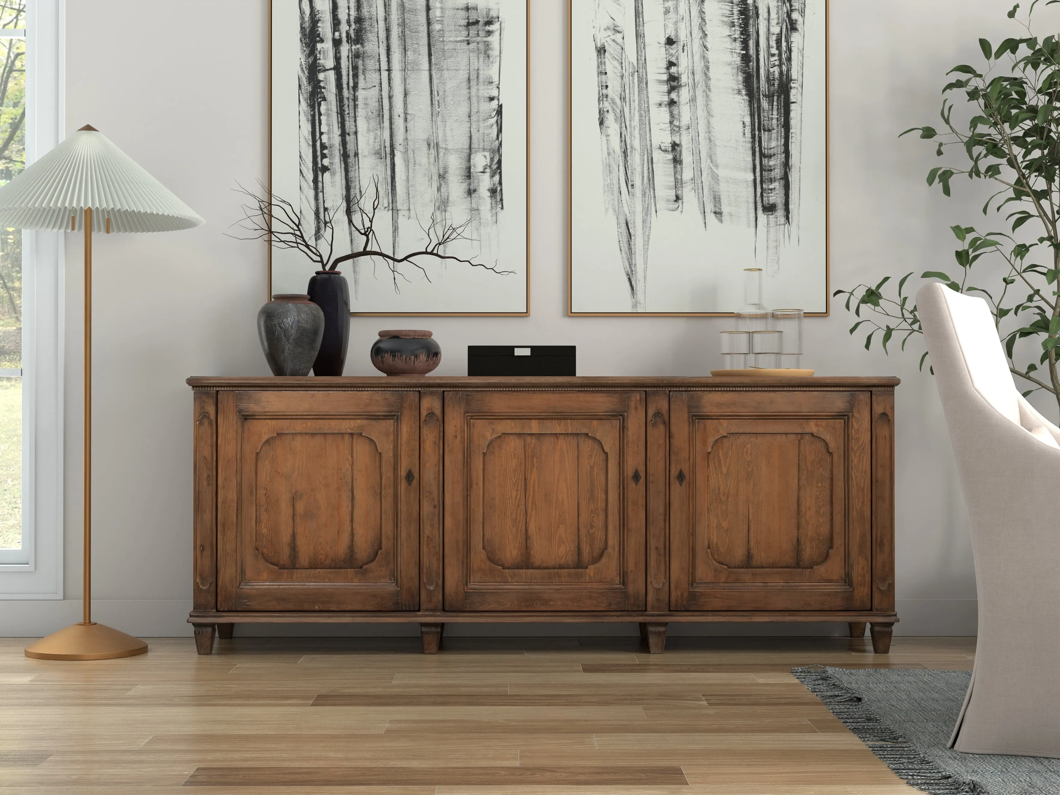 Sarreid - French Country Sideboard  Old Pine Stain - Tan - Traditional