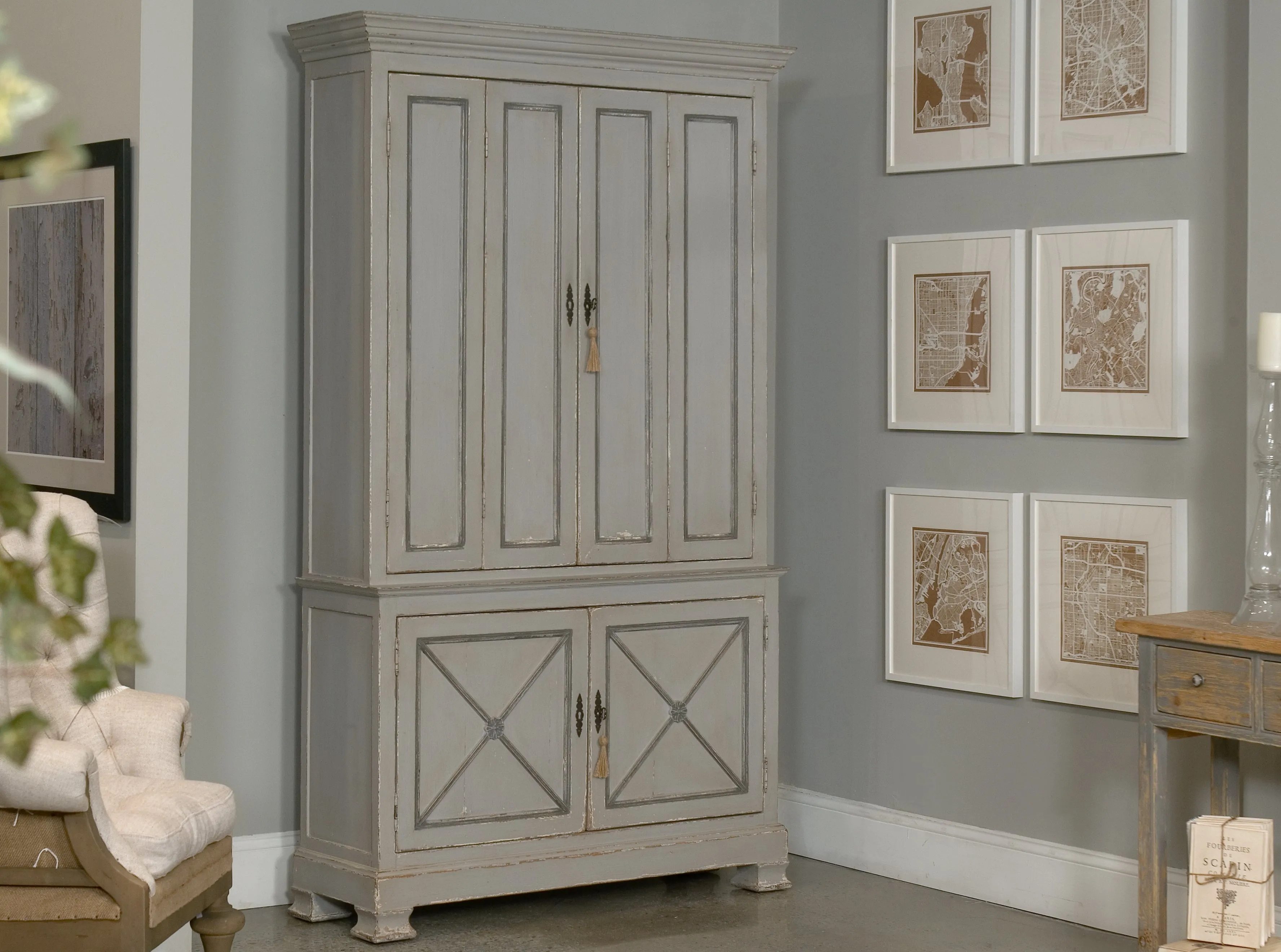 Sarreid - Painted Directoire Style Cupboard - Grey - Transitional