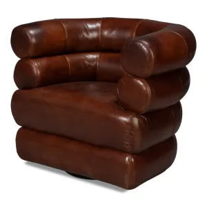 Sarreid - Rondo Leather Swivel Chair Brown - Brown - Contemporary