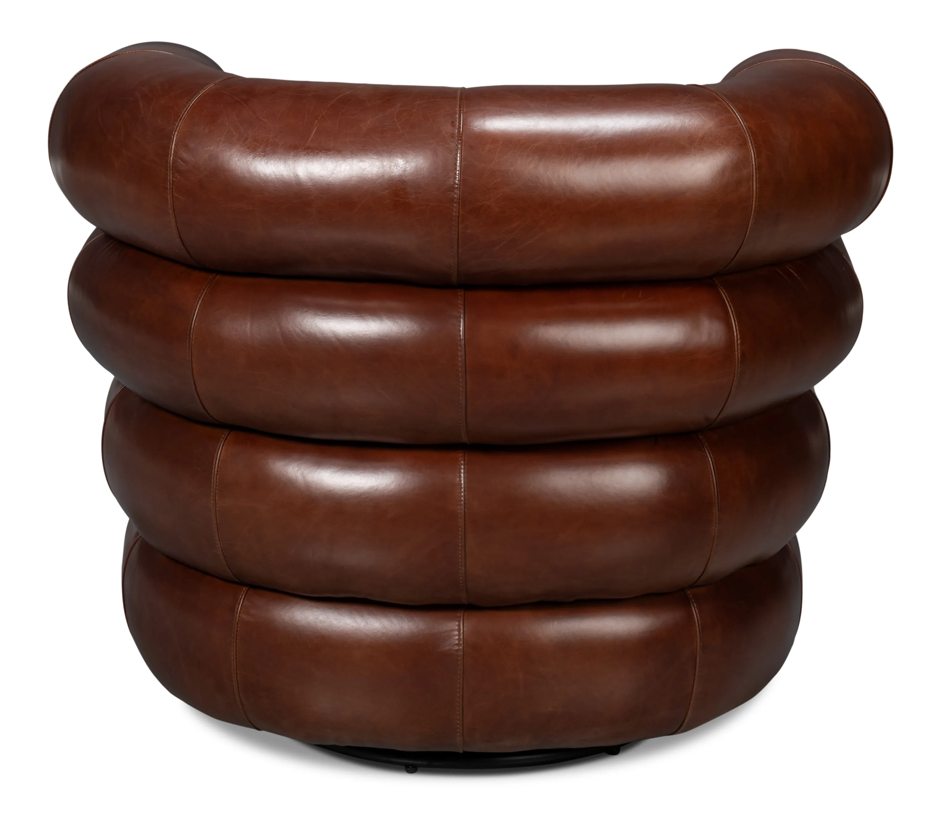 Sarreid - Rondo Leather Swivel Chair Brown - Brown - Contemporary