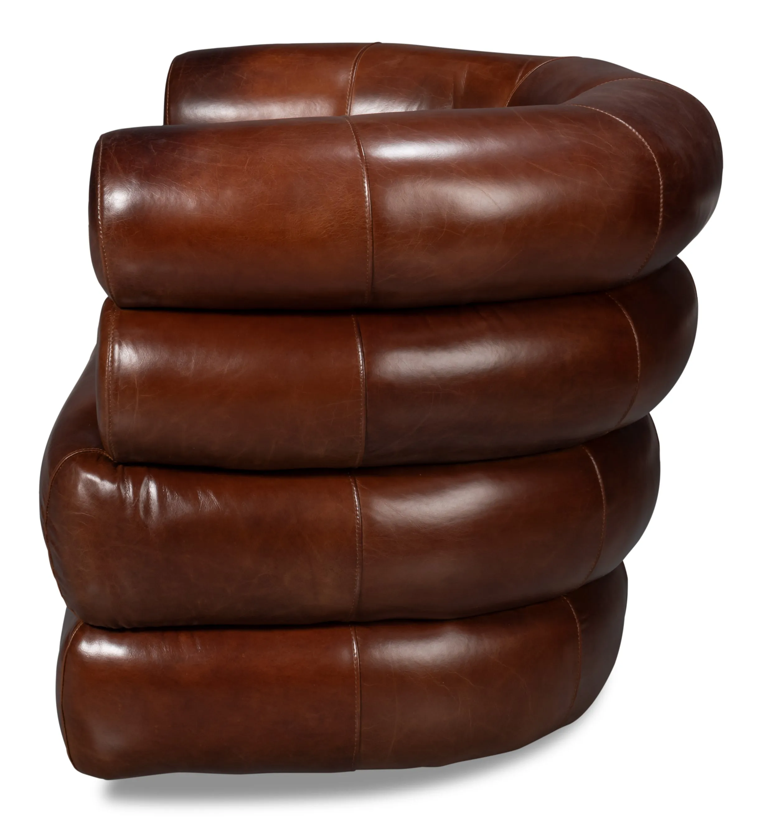 Sarreid - Rondo Leather Swivel Chair Brown - Brown - Contemporary