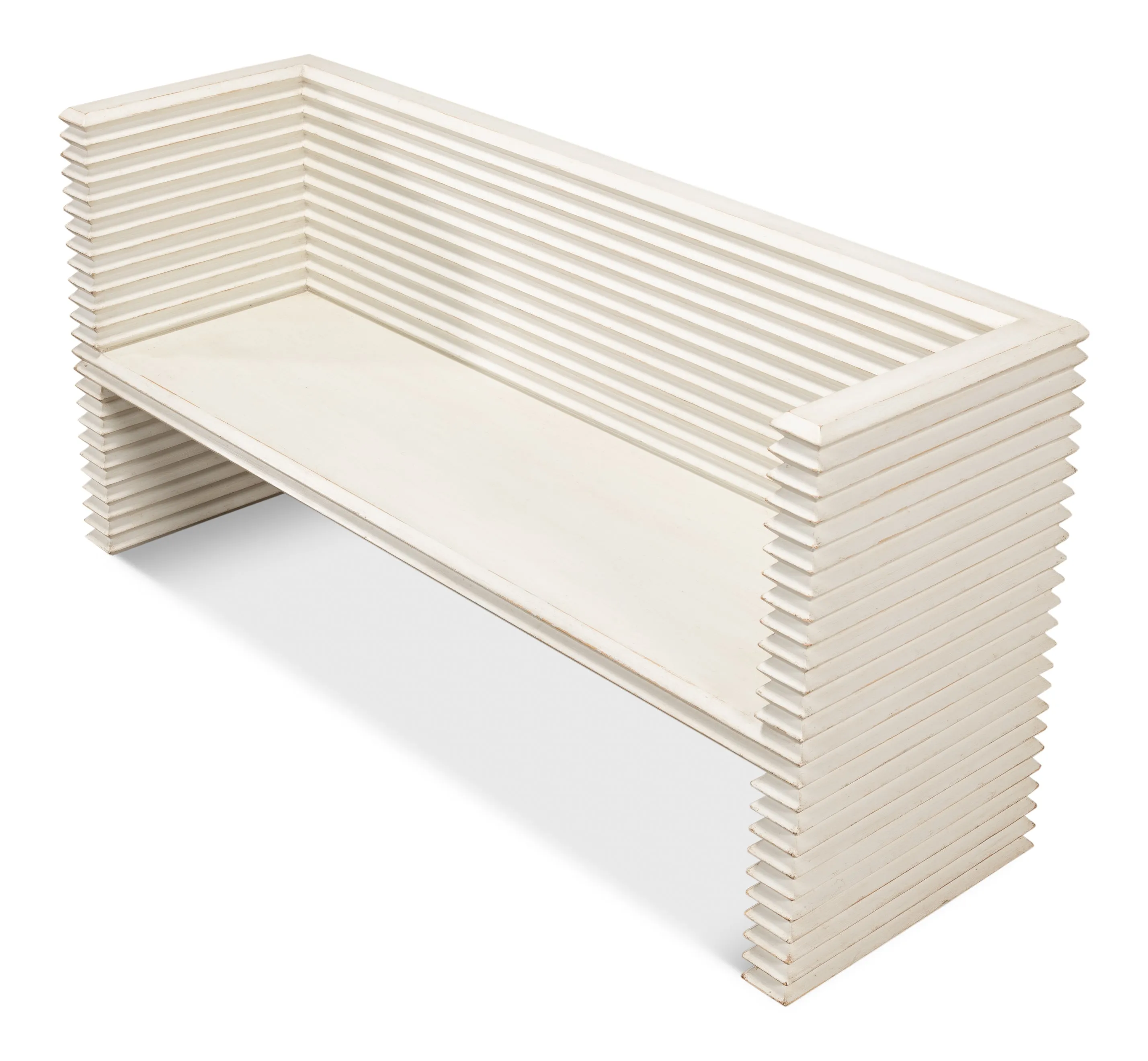 Sarreid - Stacked Bench  Antique White - White - Transitional