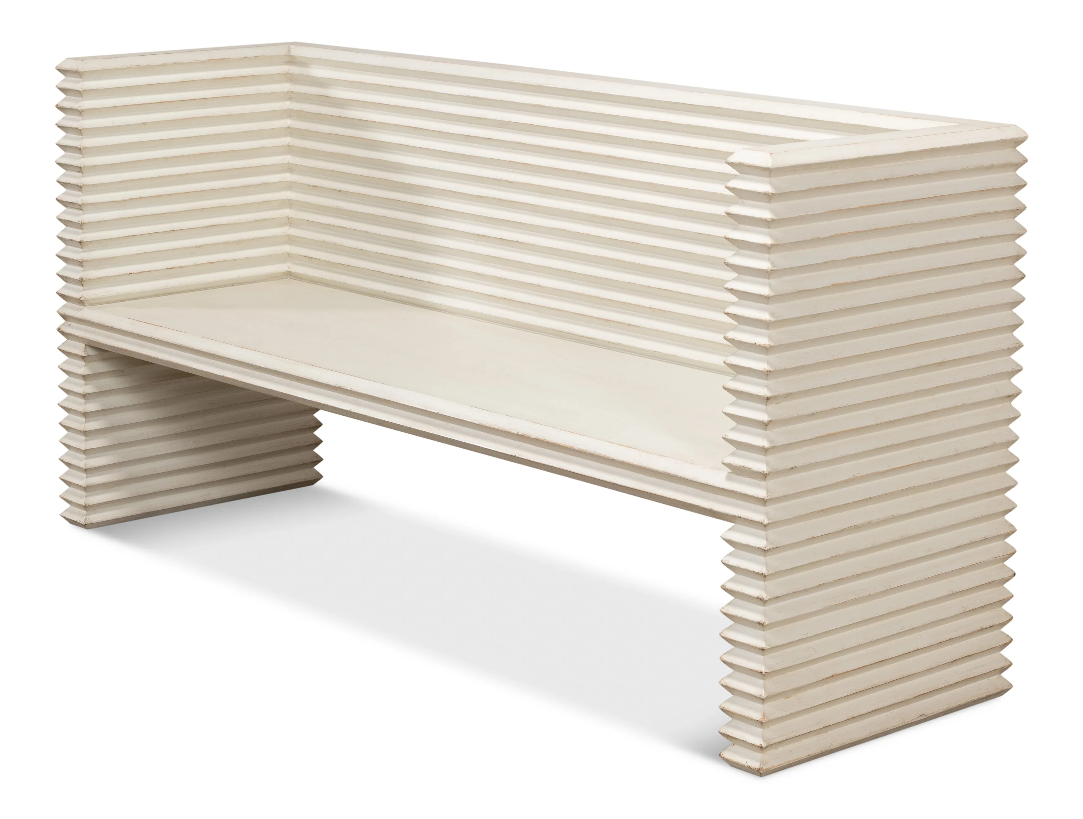 Sarreid - Stacked Bench  Antique White - White - Transitional