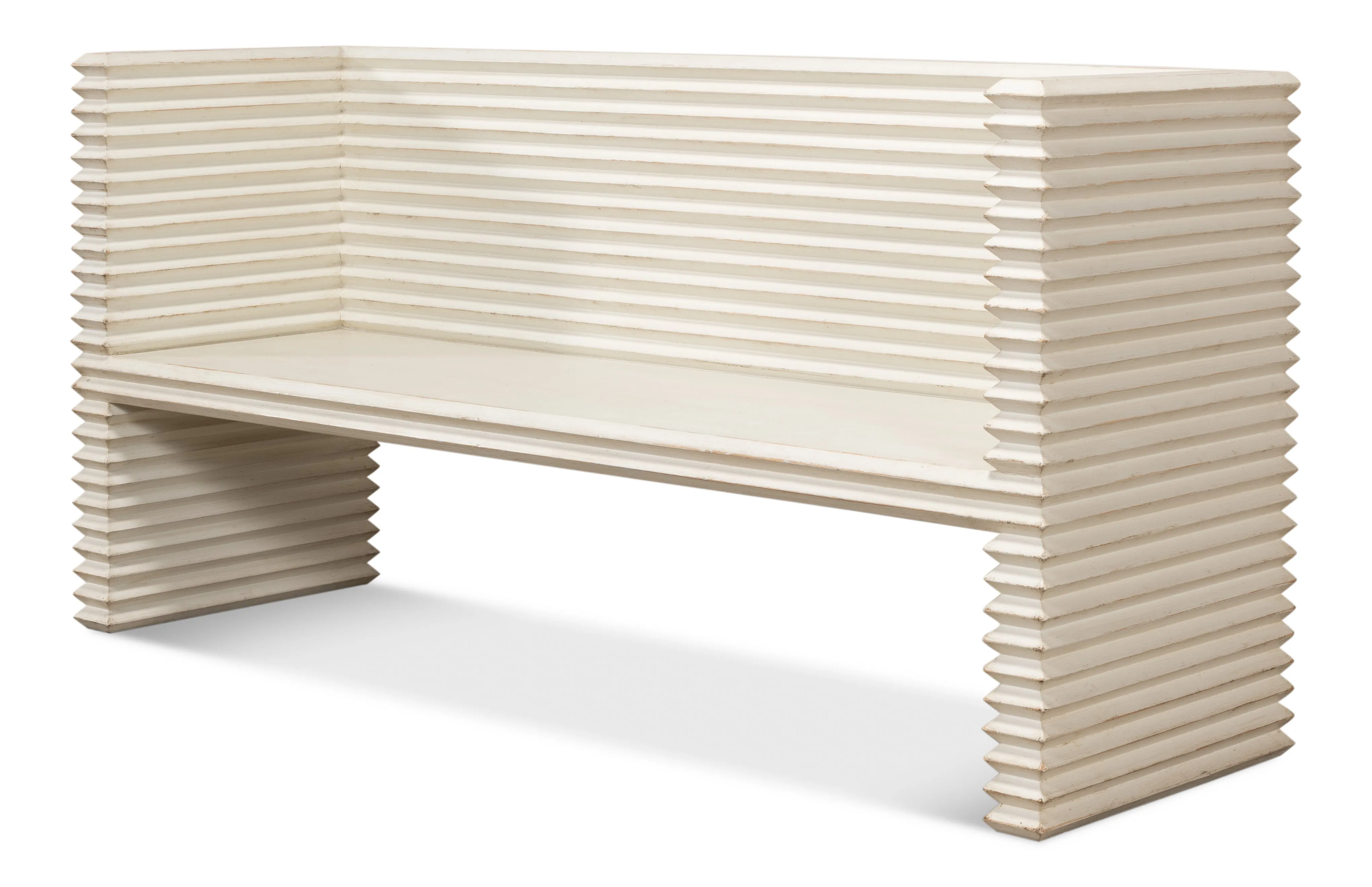 Sarreid - Stacked Bench  Antique White - White - Transitional