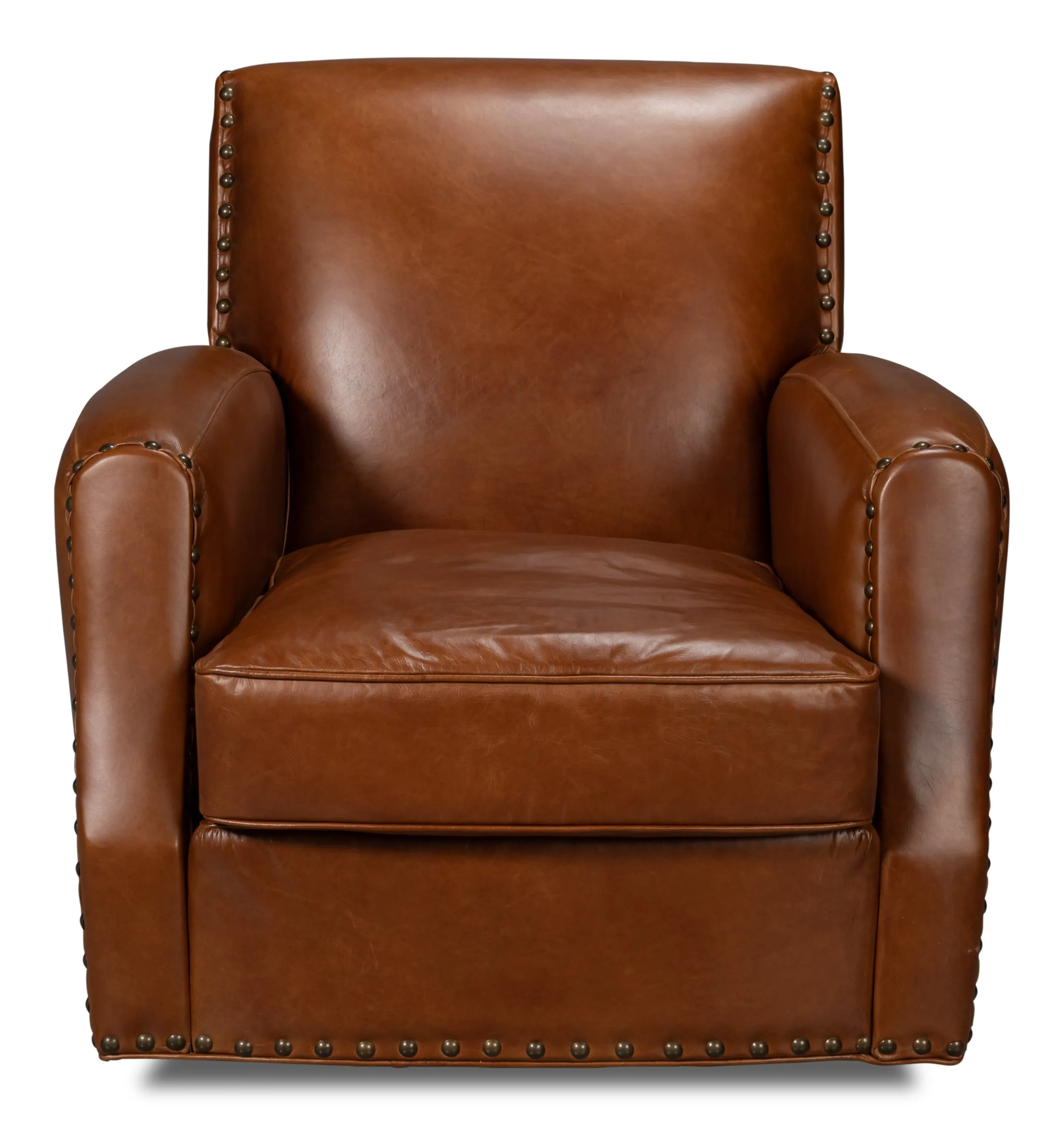 Sarreid - Taft Leather Swivel Chair  Havana Brown - Brown - Traditional