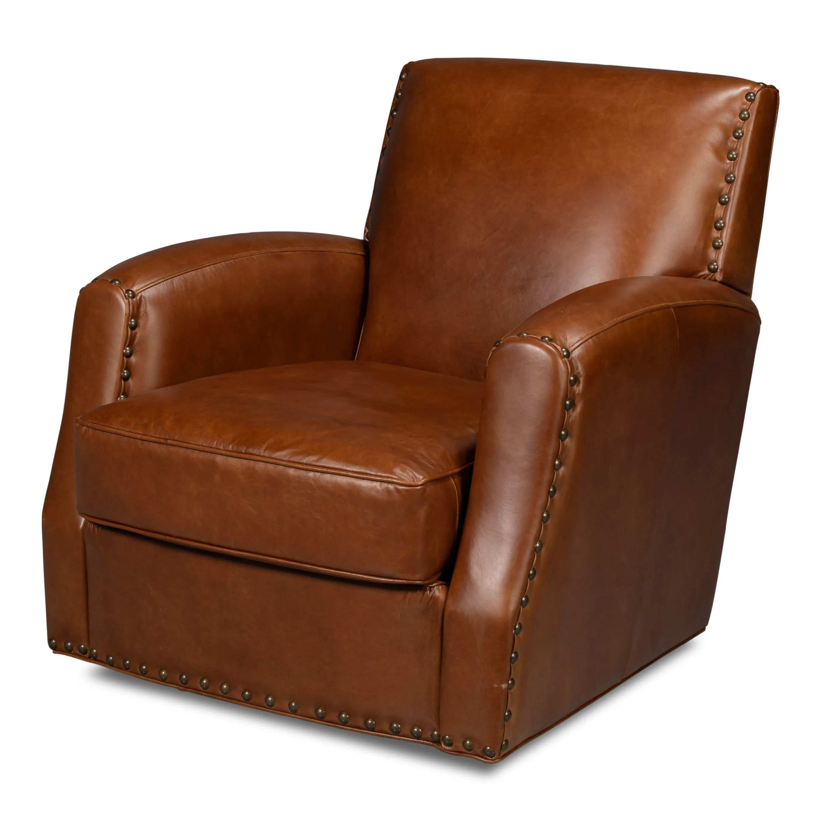 Sarreid - Taft Leather Swivel Chair  Havana Brown - Brown - Traditional