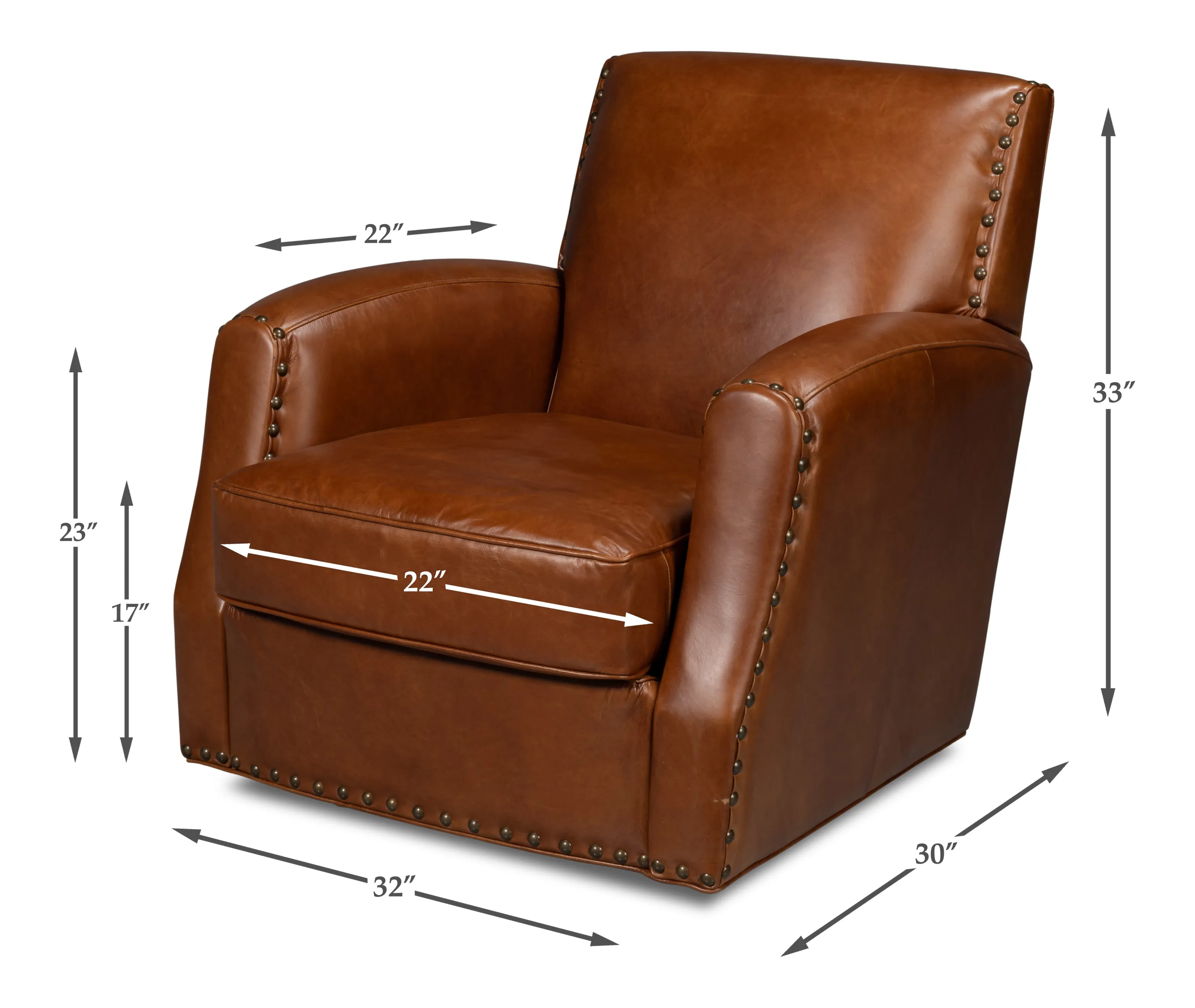 Sarreid - Taft Leather Swivel Chair  Havana Brown - Brown - Traditional