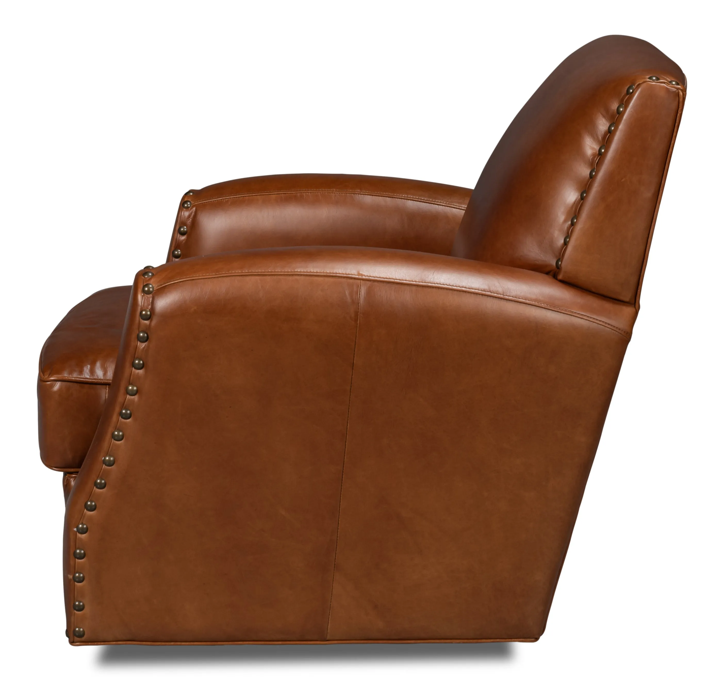 Sarreid - Taft Leather Swivel Chair  Havana Brown - Brown - Traditional