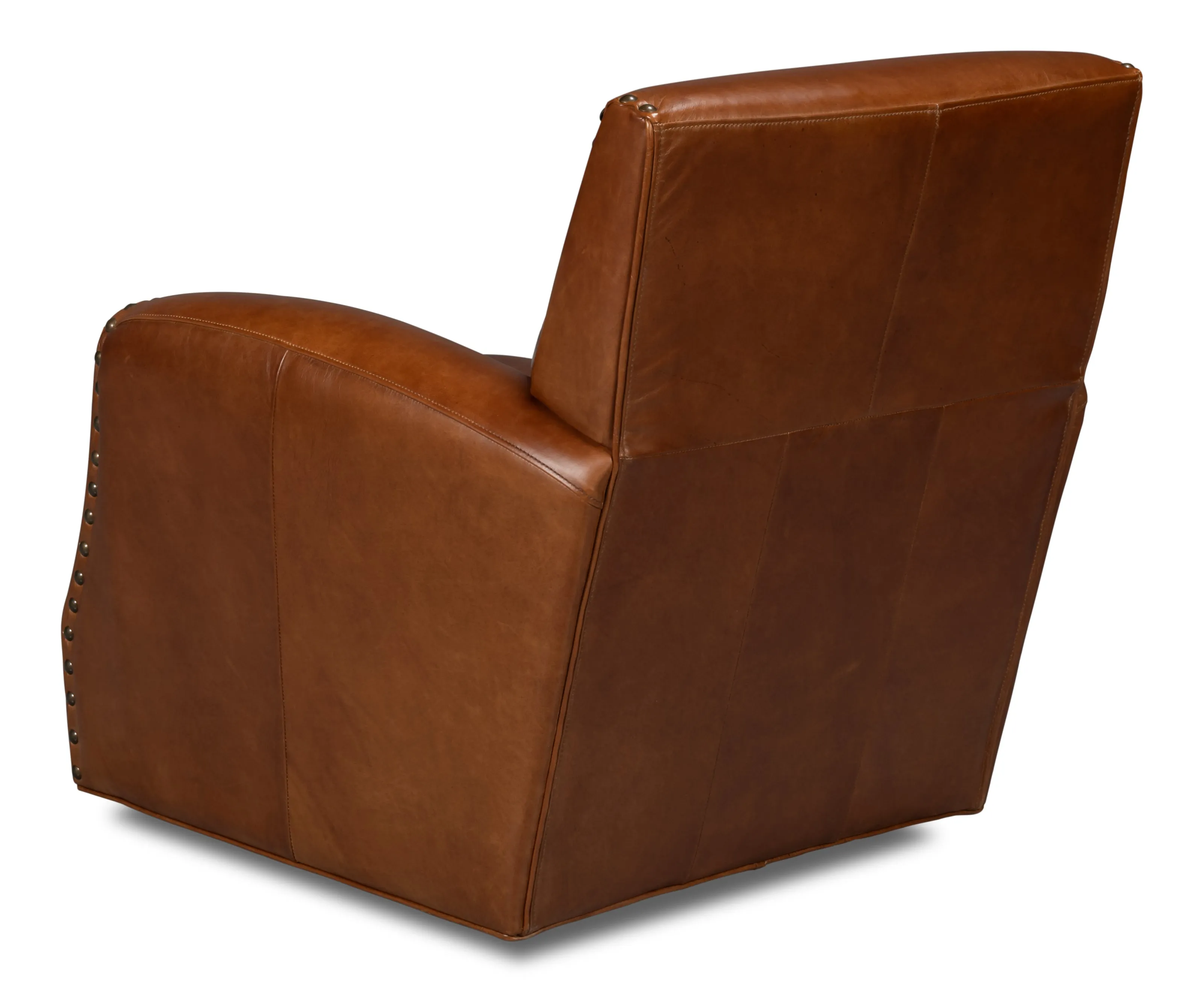 Sarreid - Taft Leather Swivel Chair  Havana Brown - Brown - Traditional