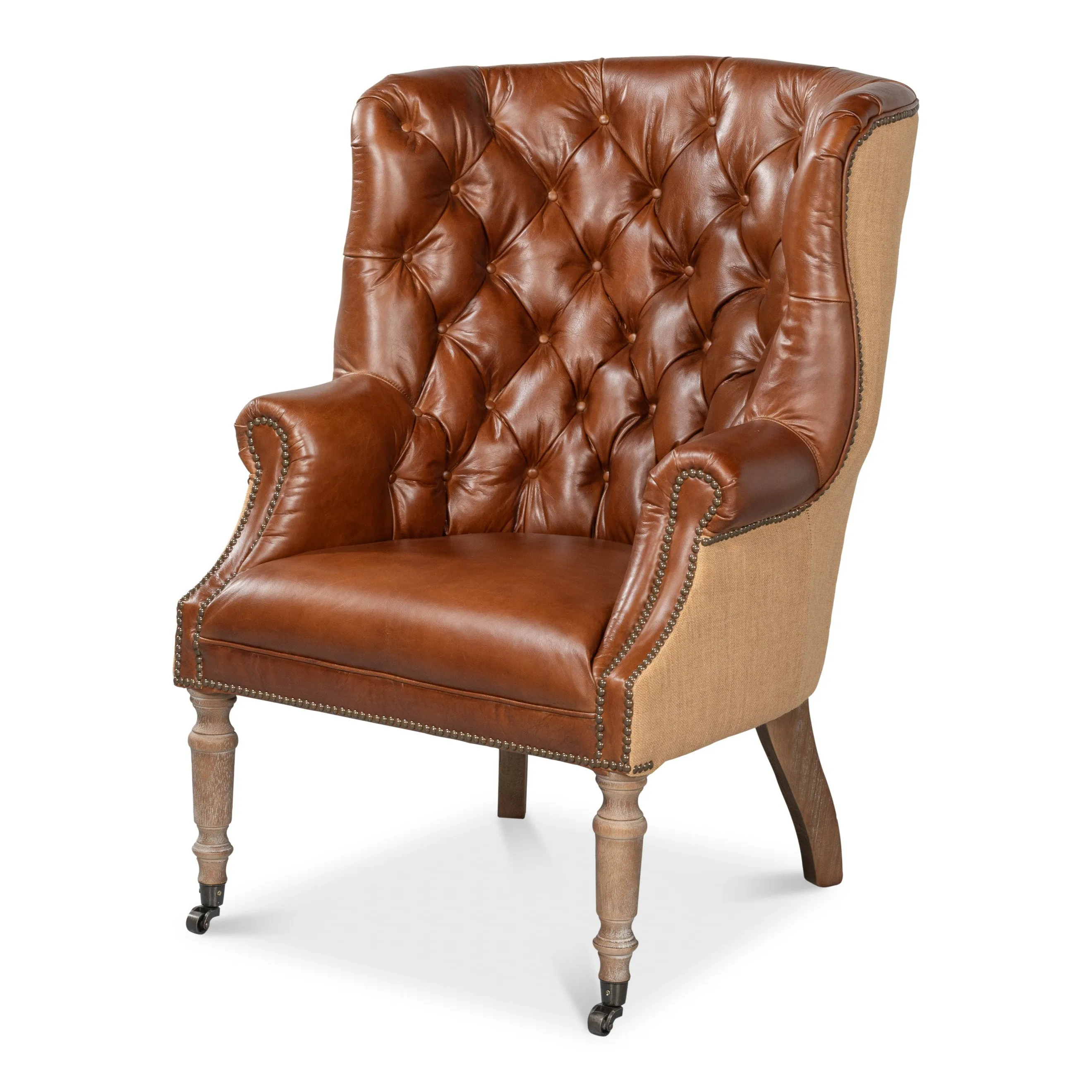 Sarreid - Welsh Leather & Jute Chair - Brown - Traditional