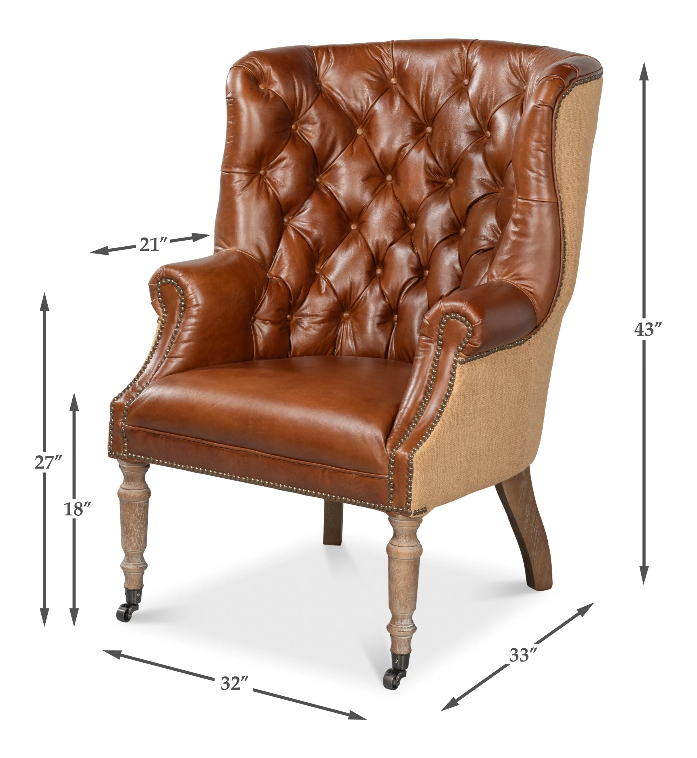 Sarreid - Welsh Leather & Jute Chair - Brown - Traditional