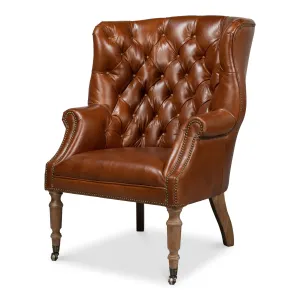 Sarreid - Welsh Leather Chair  Vintage Havana - Brown - Traditional