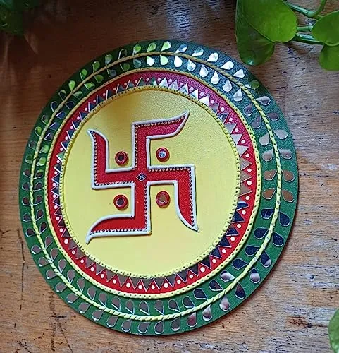 Sathiya Design on MDF Board with Mouldit Clay, Acrylic Paint, Mirrors Decorative Item (12 Inch)