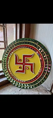 Sathiya Design on MDF Board with Mouldit Clay, Acrylic Paint, Mirrors Decorative Item (12 Inch)