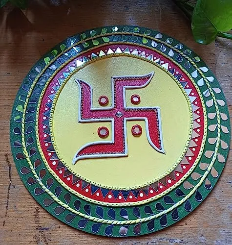 Sathiya Design on MDF Board with Mouldit Clay, Acrylic Paint, Mirrors Decorative Item (12 Inch)