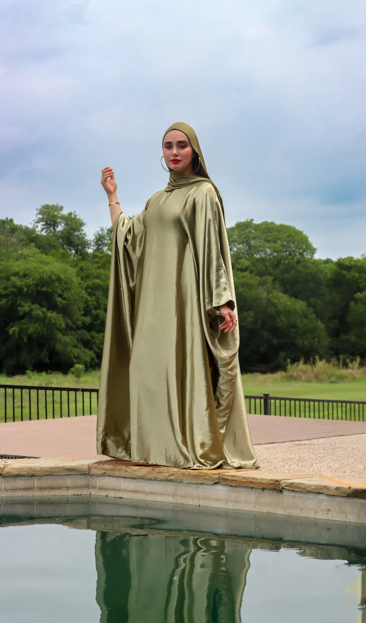 Satin Butterfly Kaftan - Sage