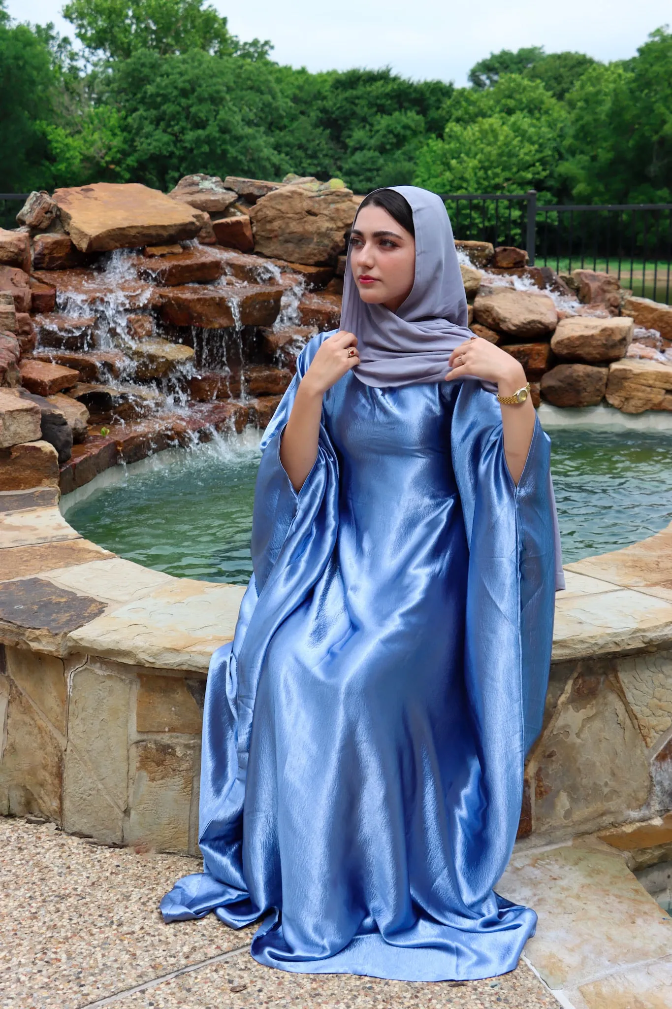 Satin Butterfly Kaftan - Sky