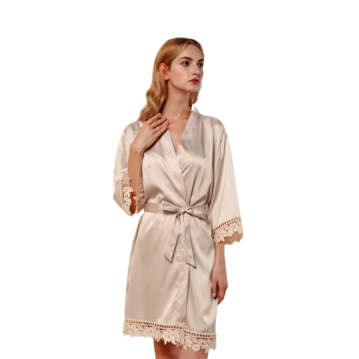 Satin Chunky Lace Bridesmaid Robes - Back Design