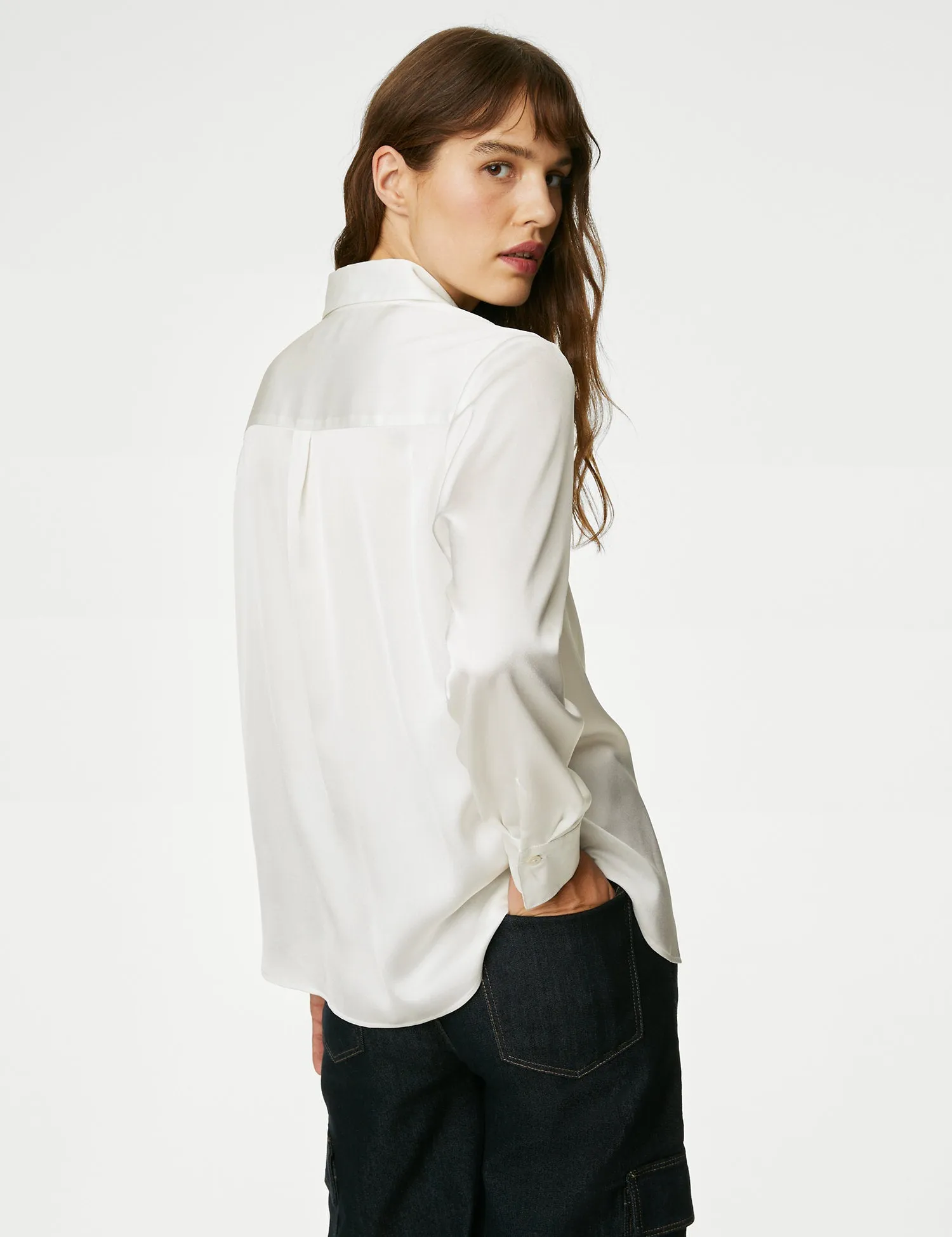 Satin Collared Long Sleeve Shirt