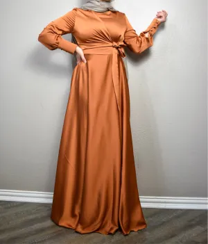 Satin Cross Tie Dress - Amber