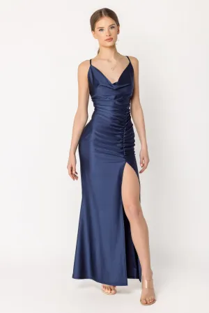 Satin Drape Neck Maxi Dress with Side Slit