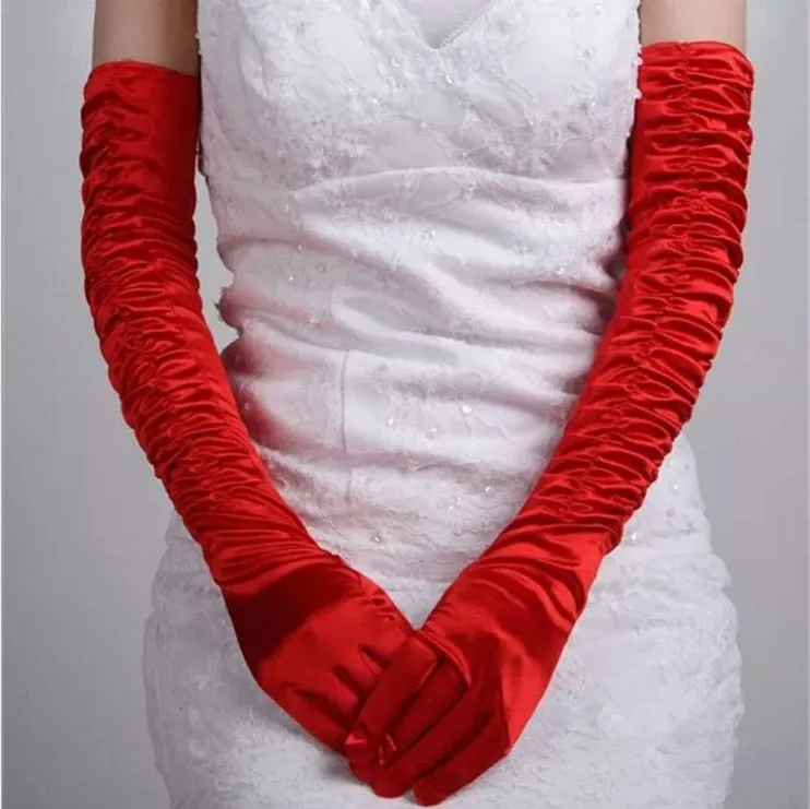 Satin Elbow Length Full Length Bridal Gloves for Bride and Wedding Party