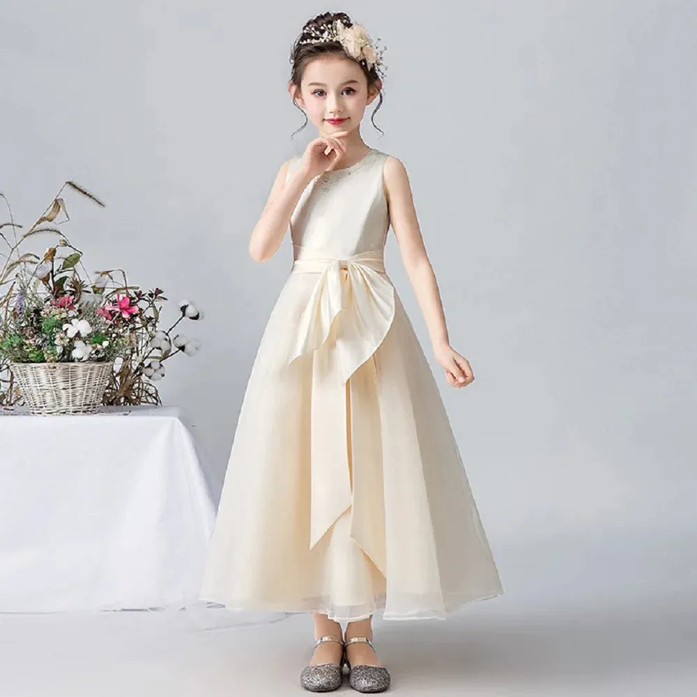 Satin Flower Girl Dress Wedding Birthday Party Gown Cap Sleeve Princess Pageant Gowns