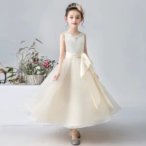 Satin Flower Girl Dress Wedding Birthday Party Gown Cap Sleeve Princess Pageant Gowns