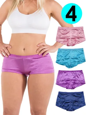 Satin Full Coverage Boy Shorts Panties Multi-Pack