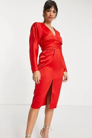 Satin Midi Red Dress